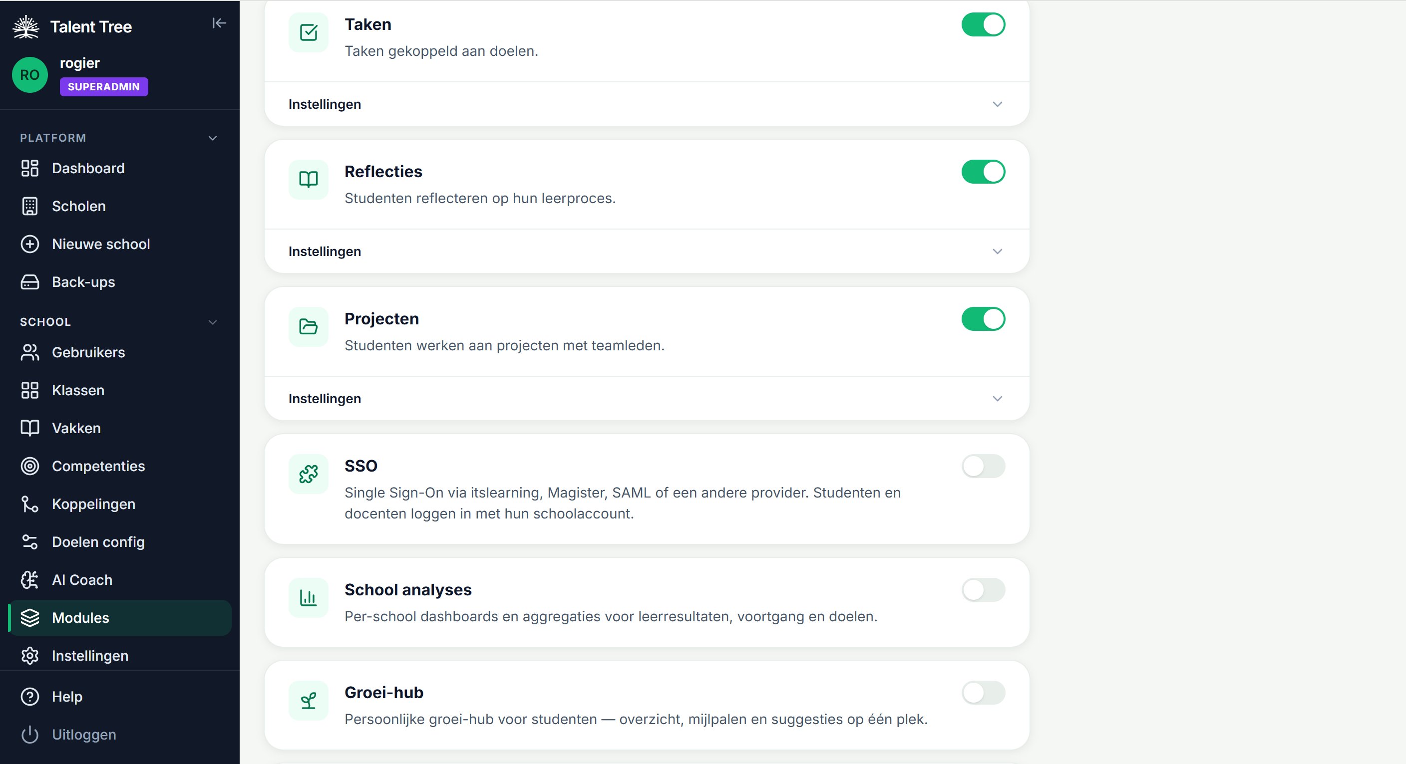 Talent Tree — Geconfigureerd op uw school
